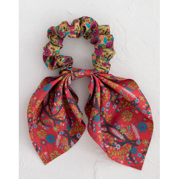 Natural Life Mixed Print Tie Scrunchie Olive & Red