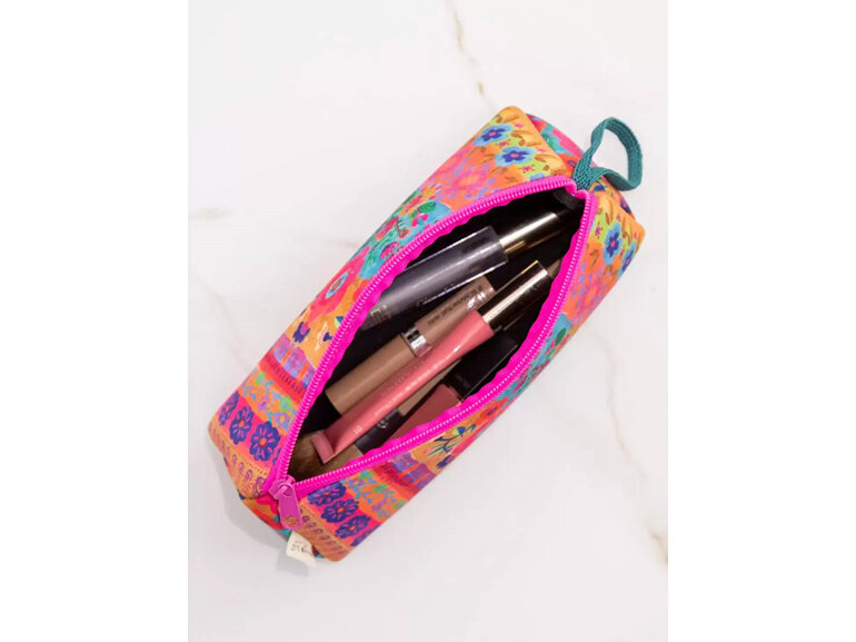 Natural Life Pencil Pouch Neoprene Case Turquoise Pink Floral