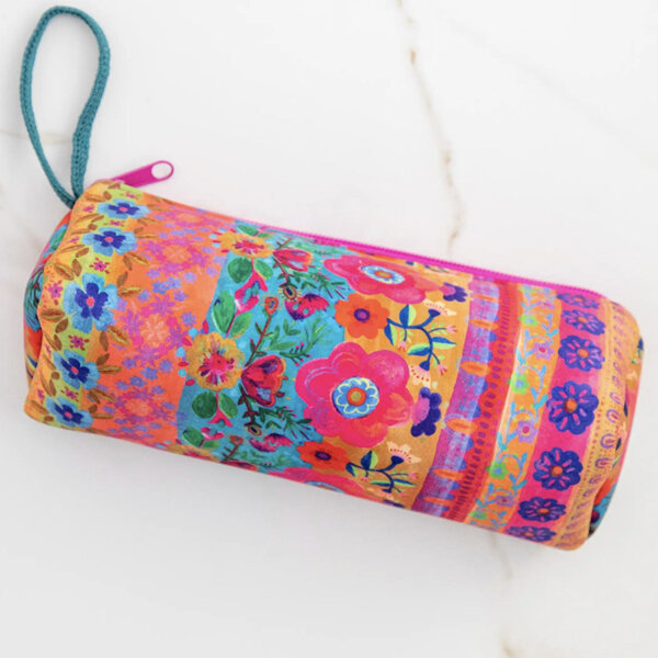 Natural Life Pencil Pouch Neoprene Case Turquoise Pink Floral