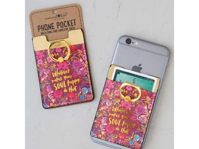 Natural Life Phone Pocket with Ring Soul Happy credit card holder case