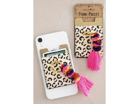 Natural Life Phone Pocket With Ring & Tassel Leopard