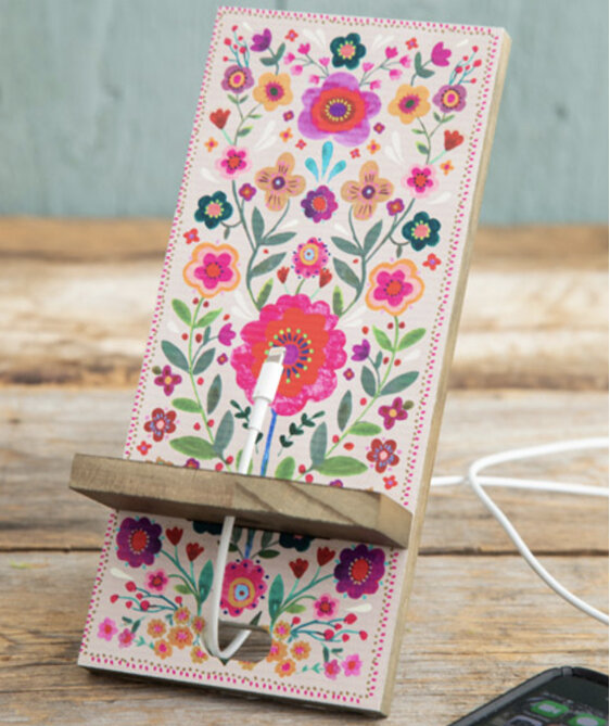 Natural Life Phone Stand Wood Cream Folk Floral