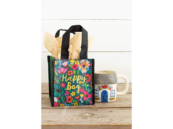 Natural Life Recycle Gift Bag Happy Bag Gold Floral Small