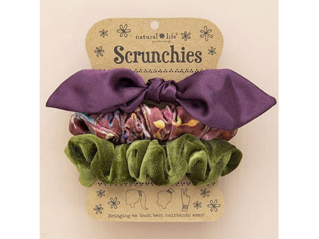 Natural Life Scrunchies & Purple Bow Set of 3
