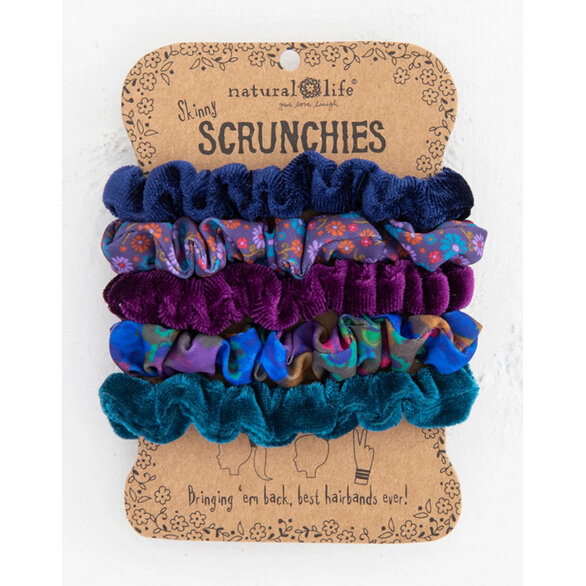 Natural Life Scrunchies Set of 5 Mixed Dark Blue