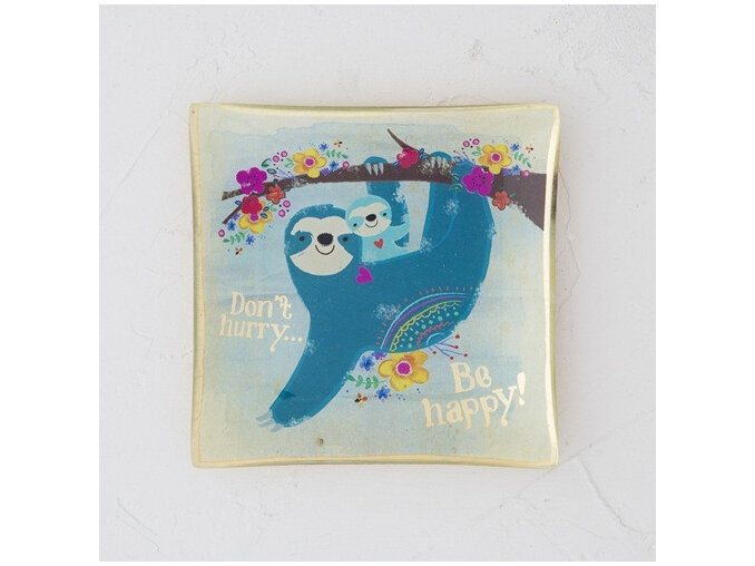 Natural Life Sloth Don't Hurry Be Happy Glass Tray