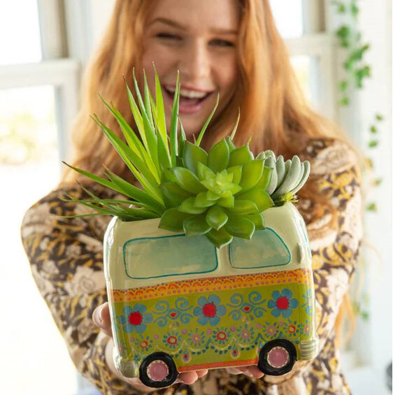 Natural Life So Cute Ceramic Planter Daisy the Green Van combi plant pot