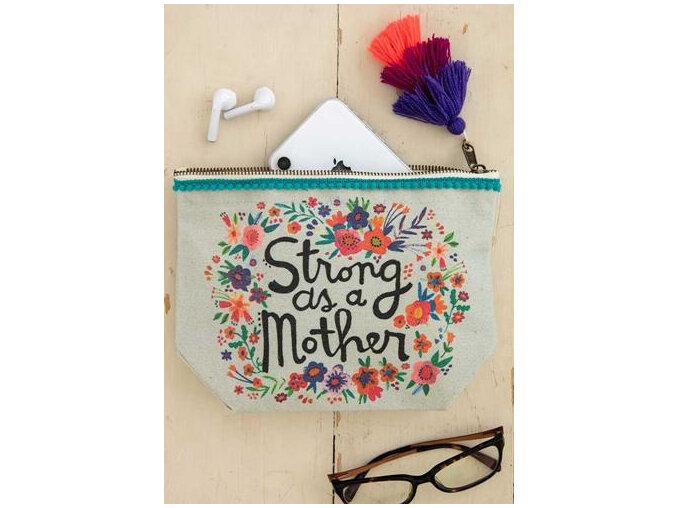 Natural Life Strong as a Mother Canvas Pouch Teal