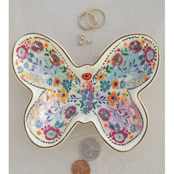 Natural Life Trinket Bowl Ceramic Butterfly