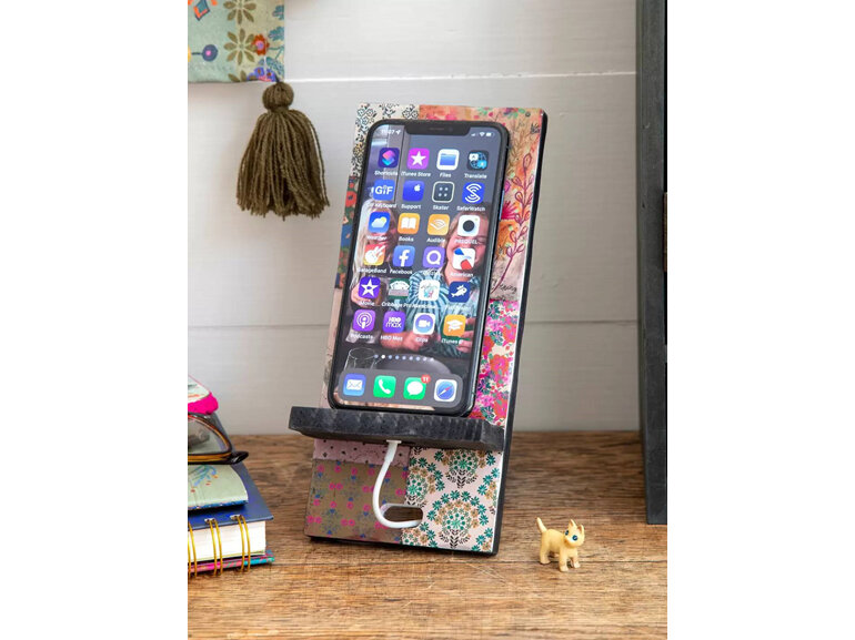 Natural Life Wooden Phone Stand Be Happy cell mobile charging