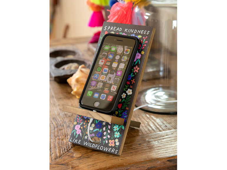 Natural Life Wooden Phone Stand Spread  kindness Wildflowers