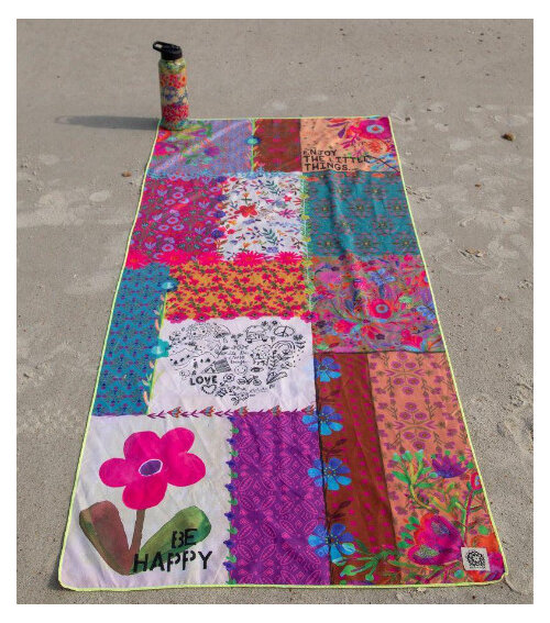 Natural Life Yoga Beach Microfibre Towel Be Happy Patchwork