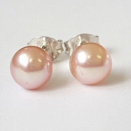 Natural Pearl Stud Earring - Peach Pink