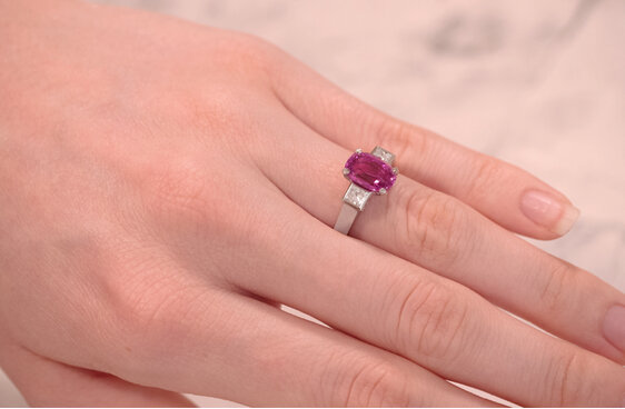 Natural Pink Sapphire And Diamond Ring