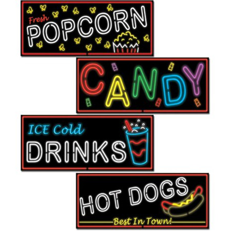 Neon Food Signs  Doublesided Cutouts x 4