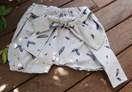 'Neve' Tie-Front Bloomers, 'Feather Fall' GOTS Organic Cotton, 18-24m