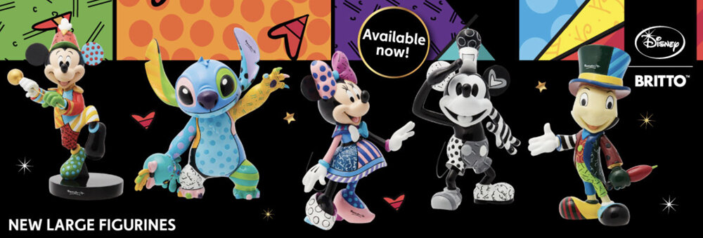 New Disney Britto Large Figurines Mickey Minnie Mouse Stitch Steamboat Willie