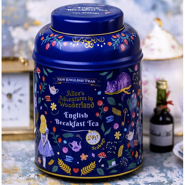 New English Teas Alice in Wonderland Tea Caddy with 240 English Afternoon Teabags Midnight