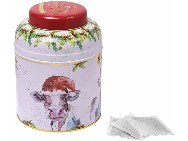 New English Teas Festive Cow Tea Caddy 80 English Breakfast by Nicola Rowles