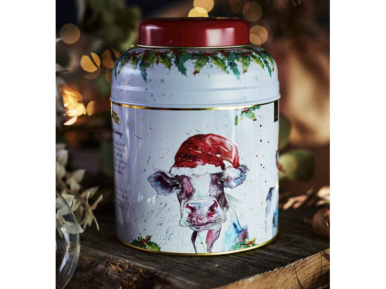 New English Teas Festive Cow Tea Caddy 80 English Breakfast by Nicola Rowles