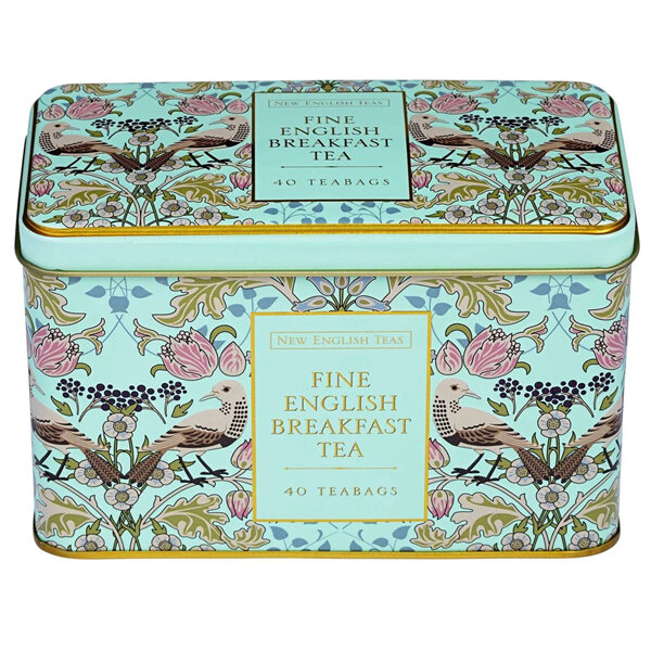 New English Teas Song Thrush & Berries Classic Tin Mint Green 40 English Breakfast Teabags
