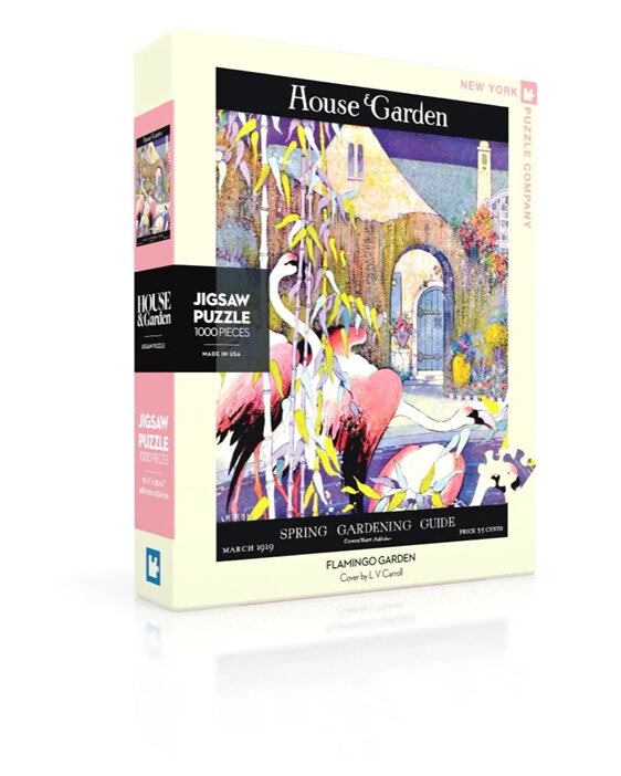 New York Puzzle Company House & Garden Flamingo Garden 1000 Piece Puzzle