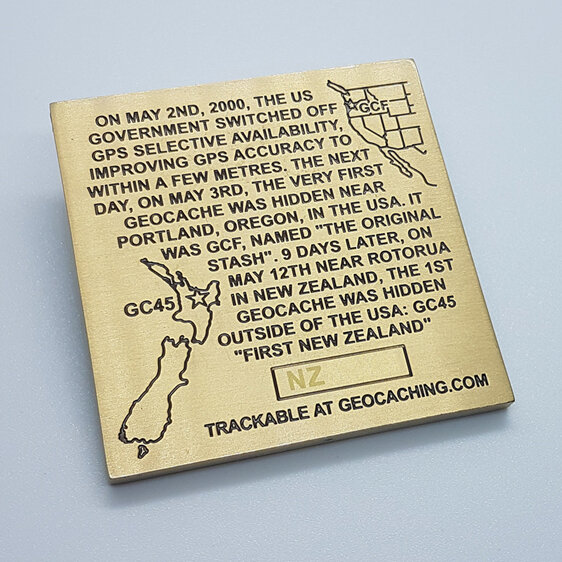 new zealand first geocache tribute plaque memorial geocoin, geocaching trackable