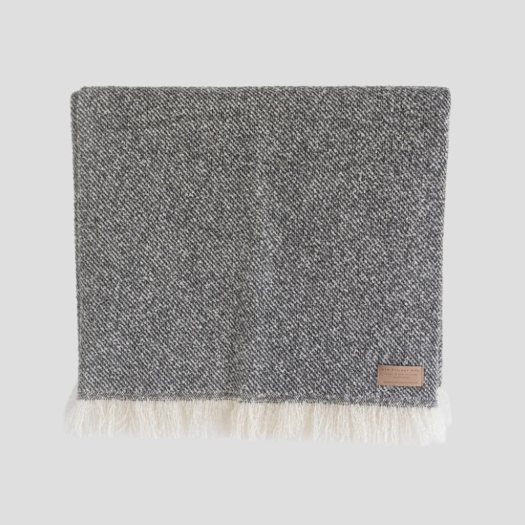 New Zealand Made Wool Throw Blanket Grey Flat
