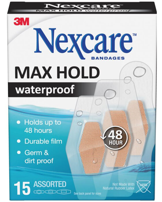 Nexcare Max Hold Waterproof Bandages Assorted 15S