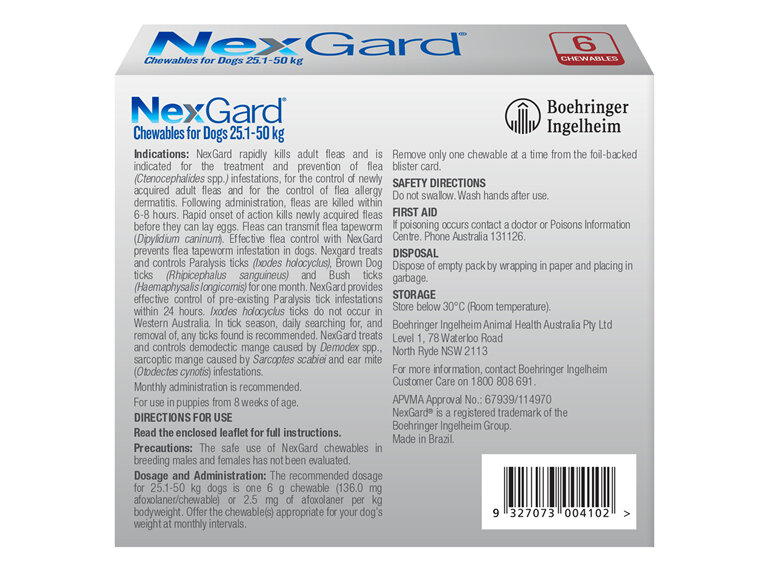 NexGard Chewables for Large Dogs (25.1-50 kg) 6 pack