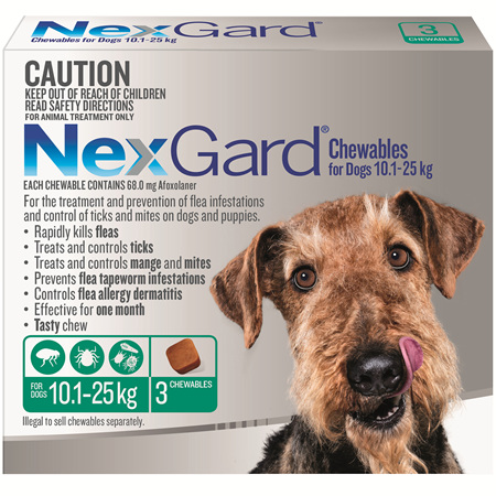 NexGard Chewables for Medium Dogs (10.1-25 kg) 3 pack