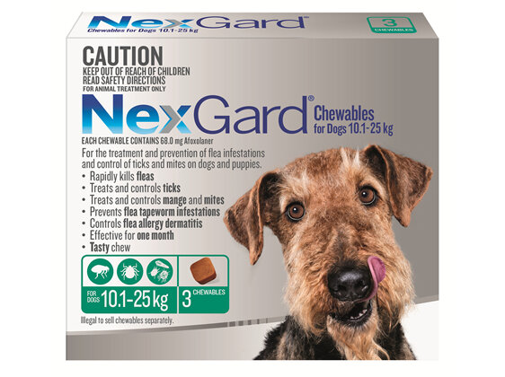 NexGard Chewables for Medium Dogs (10.1-25 kg) 3 pack