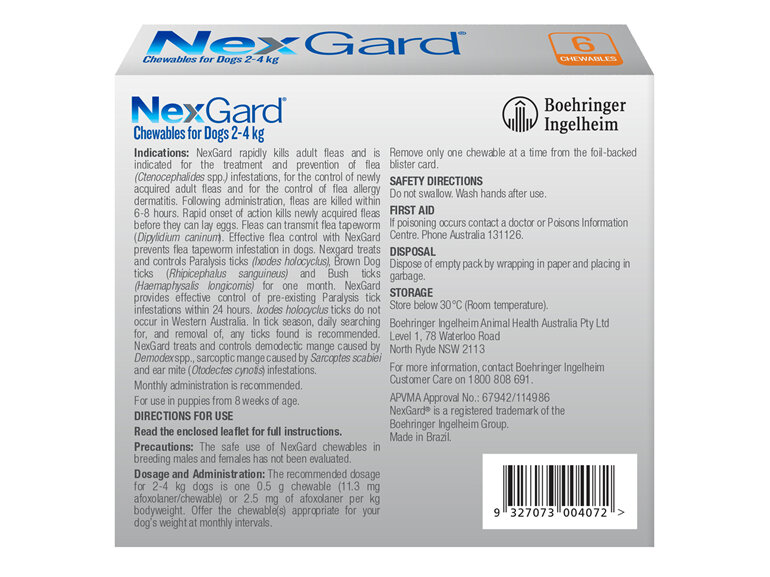 NexGard Chewables for Very Small Dogs (2-4 kg) 6 pack