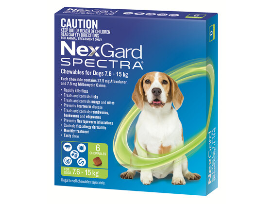 NexGard Spectra Chewables For Medium Dogs (7.6-15 kg) 6 pack