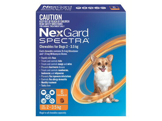 NexGard Spectra Chewables for Very Small Dogs (2-3.5 kg) 6 pack