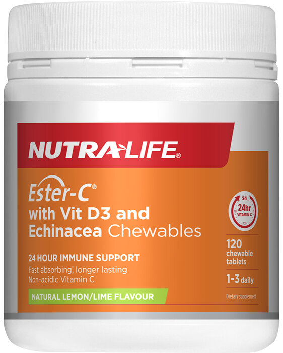 Nutralife Ester C 1000mg & Vitamin D3 with Echinacea 120 Chewable Tablets