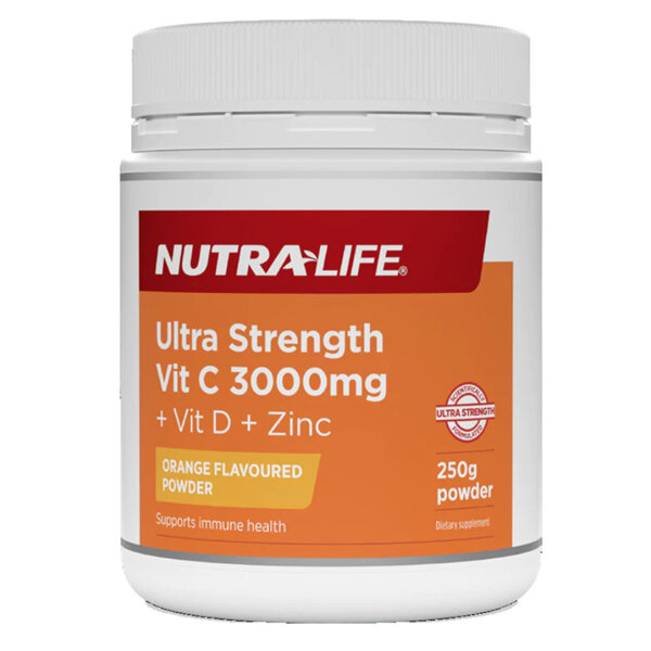 Nutralife Ultra Strength Vitamin C 3000mg + Vitamin D & Zinc Powder 250g