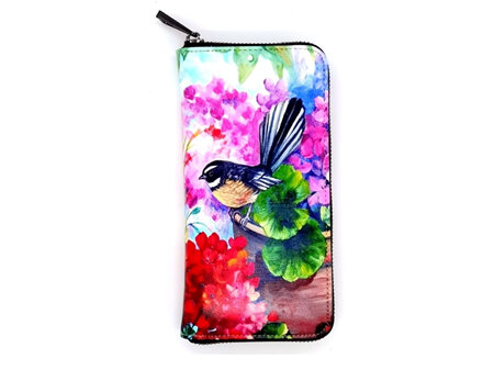 NZ Artist Long Single Zip Wallet Bright Fantail