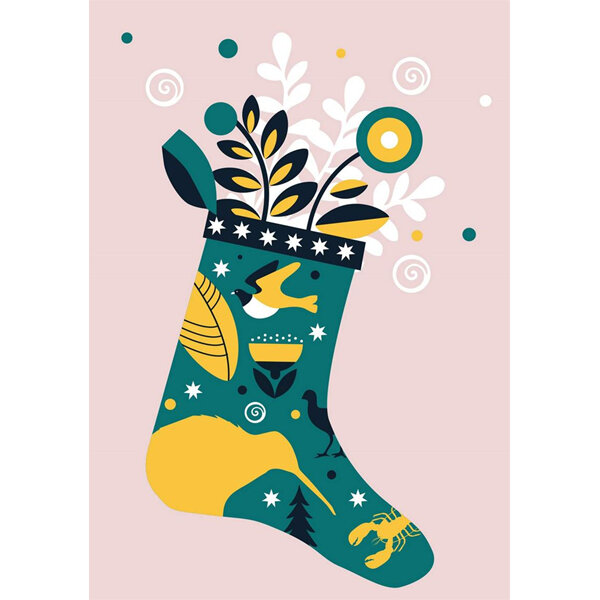 NZ Christmas Stocking Christmas Card by Toodles Noodles