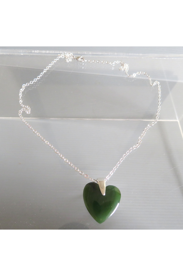 NZ greenstone heart pendant on sterling silver chain.