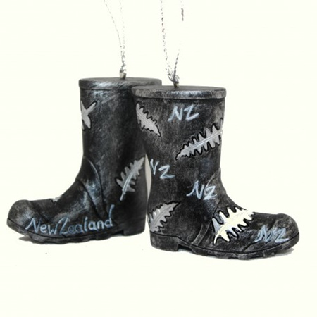 NZ Gumboots with Silver Ferns Tree Decoration