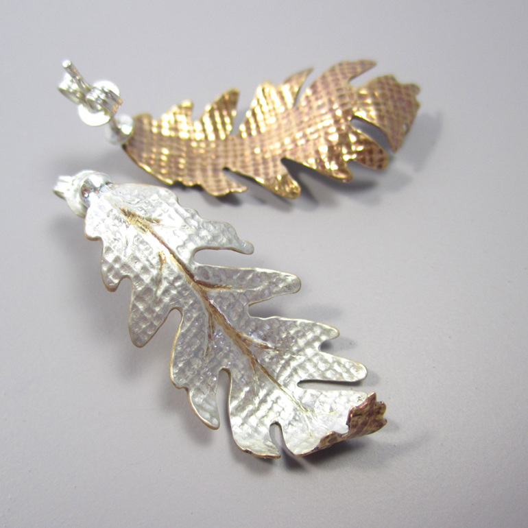 Oak Leaf Earrings Sterling Silver gold toned Julia Banks Jewellery