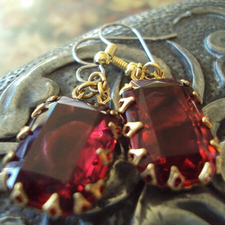 Octagon crown setting vintage rhinestone earrings