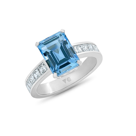 Octagonal Aquamarine and Diamond Ring