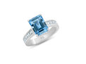 Octagonal Cut Aquamarine Diamond Princess Cut Diamond Ring Platinum