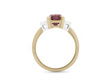 Octagonal Cut Peach Sapphire and Trapezoid Three Stone Diamond Dress Ring