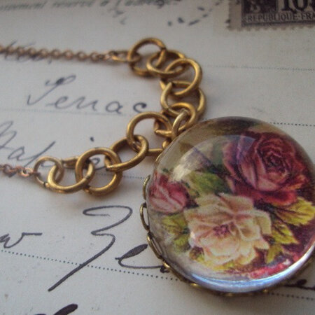 Old Roses globe charm necklace