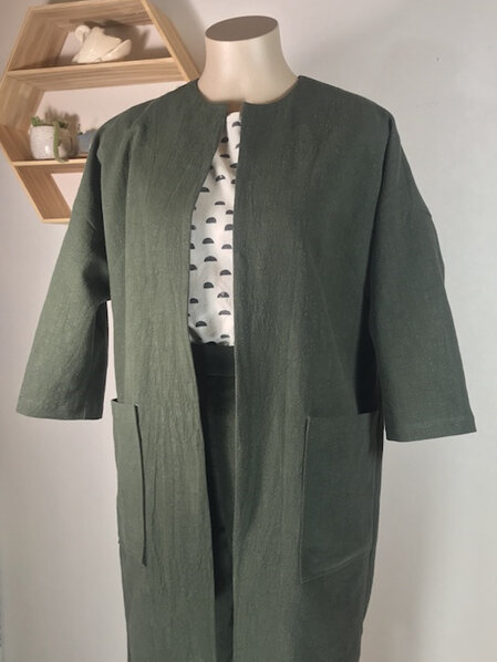 Olive linen duster coat
