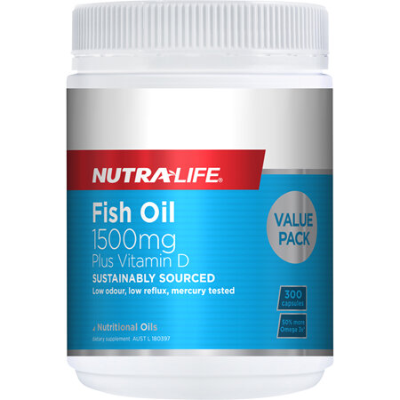 Omega 3 Fish Oil 1500mg + Vit D Caps - 300 Caps