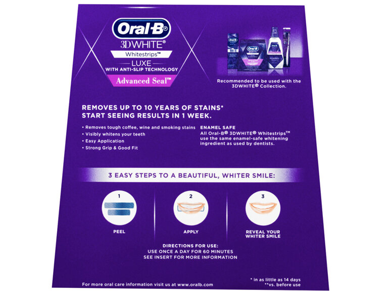 ORAL B 3D White Luxe Advanced Seal Whitening Strips 14 Treatments